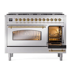 ILVE Nostalgie II 48 inch Dual Fuel Range with 8 Total Black Brass Sealed Burners, Brass Trim (Limited Edition) - UP488NMP