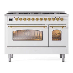 ILVE Nostalgie II 48 inch Dual Fuel Range with 8 Total Black Brass Sealed Burners, Brass Trim (Limited Edition) - UP488NMP