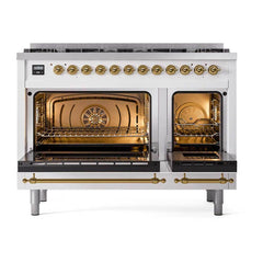 ILVE Nostalgie II 48 inch Dual Fuel Range with 8 Total Black Brass Sealed Burners, Brass Trim (Limited Edition) - UP488NMP
