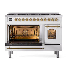 ILVE Nostalgie II 48 inch Dual Fuel Range with 8 Total Black Brass Sealed Burners, Brass Trim (Limited Edition) - UP488NMP