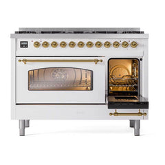 ILVE Nostalgie II 48 inch Dual Fuel Range with 8 Total Black Brass Sealed Burners, Brass Trim (Limited Edition) - UP488NMP