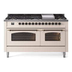 ILVE Nostalgie II 60 Inch Dual Fuel Range – 9 Sealed Burners & Griddle Triple Glass Door - UP60FNMP