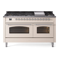 ILVE Nostalgie II 60 Inch Dual Fuel Range – 9 Sealed Burners & Griddle Triple Glass Door - UP60FNMP