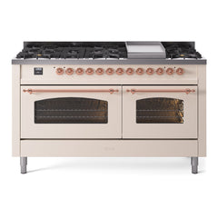 ILVE Nostalgie II 60 Inch Dual Fuel Range – 9 Sealed Burners & Griddle Triple Glass Door - UP60FNMP