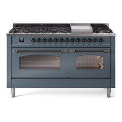 ILVE Nostalgie II 60 Inch Dual Fuel Range – 9 Sealed Burners & Griddle Triple Glass Door - UP60FNMP