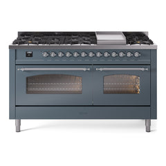 ILVE Nostalgie II 60 Inch Dual Fuel Range – 9 Sealed Burners & Griddle Triple Glass Door - UP60FNMP