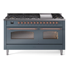 ILVE Nostalgie II 60 Inch Dual Fuel Range – 9 Sealed Burners & Griddle Triple Glass Door - UP60FNMP
