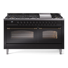 ILVE Nostalgie II 60 Inch Dual Fuel Range – 9 Sealed Burners & Griddle Triple Glass Door - UP60FNMP