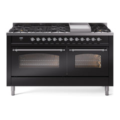 ILVE Nostalgie II 60 Inch Dual Fuel Range – 9 Sealed Burners & Griddle Triple Glass Door - UP60FNMP