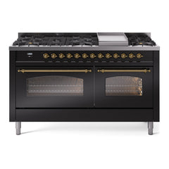 ILVE Nostalgie II 60 Inch Dual Fuel Range – 9 Sealed Burners & Griddle Triple Glass Door - UP60FNMP