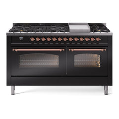 ILVE Nostalgie II 60 Inch Dual Fuel Range – 9 Sealed Burners & Griddle Triple Glass Door - UP60FNMP
