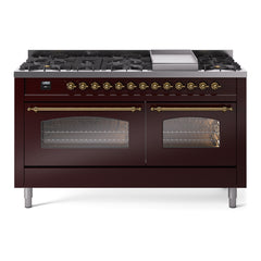 ILVE Nostalgie II 60 Inch Dual Fuel Range – 9 Sealed Burners & Griddle Triple Glass Door - UP60FNMP