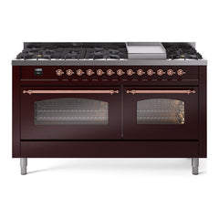 ILVE Nostalgie II 60 Inch Dual Fuel Range – 9 Sealed Burners & Griddle Triple Glass Door - UP60FNMP