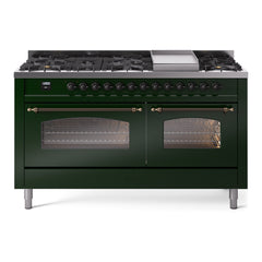 ILVE Nostalgie II 60 Inch Dual Fuel Range – 9 Sealed Burners & Griddle Triple Glass Door - UP60FNMP