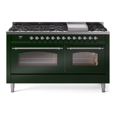 ILVE Nostalgie II 60 Inch Dual Fuel Range – 9 Sealed Burners & Griddle Triple Glass Door - UP60FNMP