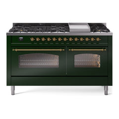 ILVE Nostalgie II 60 Inch Dual Fuel Range – 9 Sealed Burners & Griddle Triple Glass Door - UP60FNMP