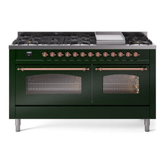 ILVE Nostalgie II 60 Inch Dual Fuel Range – 9 Sealed Burners & Griddle Triple Glass Door - UP60FNMP