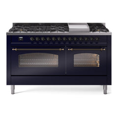 ILVE Nostalgie II 60 Inch Dual Fuel Range – 9 Sealed Burners & Griddle Triple Glass Door - UP60FNMP