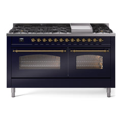 ILVE Nostalgie II 60 Inch Dual Fuel Range – 9 Sealed Burners & Griddle Triple Glass Door - UP60FNMP