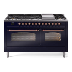 ILVE Nostalgie II 60 Inch Dual Fuel Range – 9 Sealed Burners & Griddle Triple Glass Door - UP60FNMP