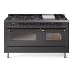 ILVE Nostalgie II 60 Inch Dual Fuel Range – 9 Sealed Burners & Griddle Triple Glass Door - UP60FNMP