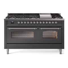 ILVE Nostalgie II 60 Inch Dual Fuel Range – 9 Sealed Burners & Griddle Triple Glass Door - UP60FNMP