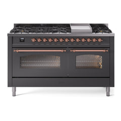 ILVE Nostalgie II 60 Inch Dual Fuel Range – 9 Sealed Burners & Griddle Triple Glass Door - UP60FNMP