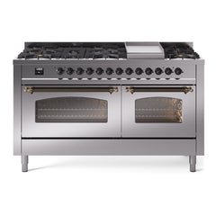 ILVE Nostalgie II 60 Inch Dual Fuel Range – 9 Sealed Burners & Griddle Triple Glass Door - UP60FNMP