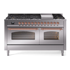 ILVE Nostalgie II 60 Inch Dual Fuel Range – 9 Sealed Burners & Griddle Triple Glass Door - UP60FNMP