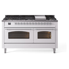 ILVE Nostalgie II 60 Inch Dual Fuel Range – 9 Sealed Burners & Griddle Triple Glass Door - UP60FNMP