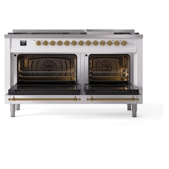 ILVE Nostalgie II 60 Inch Dual Fuel Range – 9 Sealed Burners & Griddle Triple Glass Door - UP60FNMP