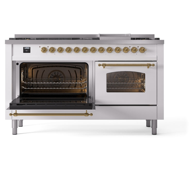 ILVE Nostalgie II 60 Inch Dual Fuel Range – 9 Sealed Burners & Griddle Triple Glass Door - UP60FNMP