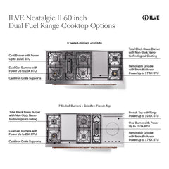 ILVE Nostalgie II 60 Inch Dual Fuel Range – 9 Sealed Burners & Griddle Triple Glass Door - UP60FNMP