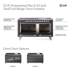 ILVE Professional Plus II 60 Inch Dual Fuel Range – 9 Sealed Burners & Griddle - UP60FQMP
