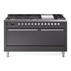 ILVE Professional Plus II 60 Inch Dual Fuel Range – 9 Sealed Burners & Griddle - UP60FQMP