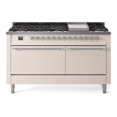 ILVE Nostalgie II 60 Inch Dual Fuel Range 9 Sealed Burners + Griddle, Solid Door - UP60FQNMP