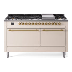 ILVE Nostalgie II 60 Inch Dual Fuel Range 9 Sealed Burners + Griddle, Solid Door - UP60FQNMP