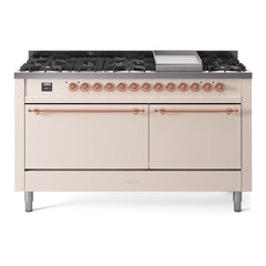 ILVE Nostalgie II 60 Inch Dual Fuel Range 9 Sealed Burners + Griddle, Solid Door - UP60FQNMP