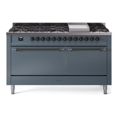 ILVE Nostalgie II 60 Inch Dual Fuel Range 9 Sealed Burners + Griddle, Solid Door - UP60FQNMP