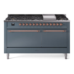 ILVE Nostalgie II 60 Inch Dual Fuel Range 9 Sealed Burners + Griddle, Solid Door - UP60FQNMP