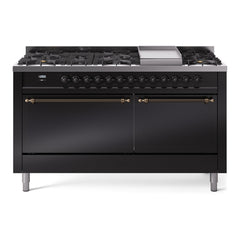 ILVE Nostalgie II 60 Inch Dual Fuel Range 9 Sealed Burners + Griddle, Solid Door - UP60FQNMP
