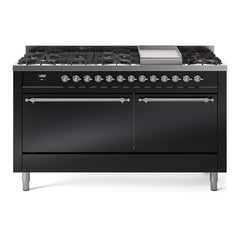 ILVE Nostalgie II 60 Inch Dual Fuel Range 9 Sealed Burners + Griddle, Solid Door - UP60FQNMP