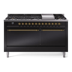 ILVE Nostalgie II 60 Inch Dual Fuel Range 9 Sealed Burners + Griddle, Solid Door - UP60FQNMP