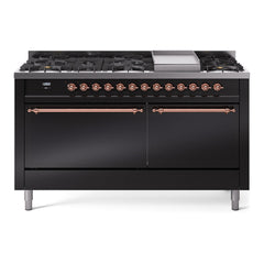 ILVE Nostalgie II 60 Inch Dual Fuel Range 9 Sealed Burners + Griddle, Solid Door - UP60FQNMP