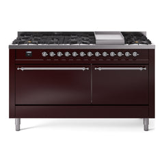 ILVE Nostalgie II 60 Inch Dual Fuel Range 9 Sealed Burners + Griddle, Solid Door - UP60FQNMP