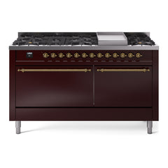 ILVE Nostalgie II 60 Inch Dual Fuel Range 9 Sealed Burners + Griddle, Solid Door - UP60FQNMP