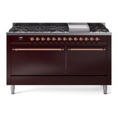 ILVE Nostalgie II 60 Inch Dual Fuel Range 9 Sealed Burners + Griddle, Solid Door - UP60FQNMP