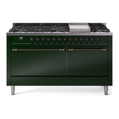 ILVE Nostalgie II 60 Inch Dual Fuel Range 9 Sealed Burners + Griddle, Solid Door - UP60FQNMP