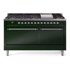 ILVE Nostalgie II 60 Inch Dual Fuel Range 9 Sealed Burners + Griddle, Solid Door - UP60FQNMP