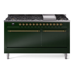 ILVE Nostalgie II 60 Inch Dual Fuel Range 9 Sealed Burners + Griddle, Solid Door - UP60FQNMP
